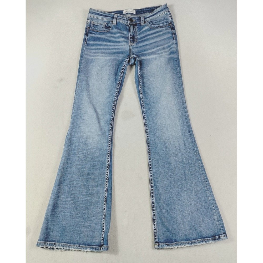BKE Jeans Womens 28x33.5 Blue Payton Flare Mid Rise Distressed Denim Buckle